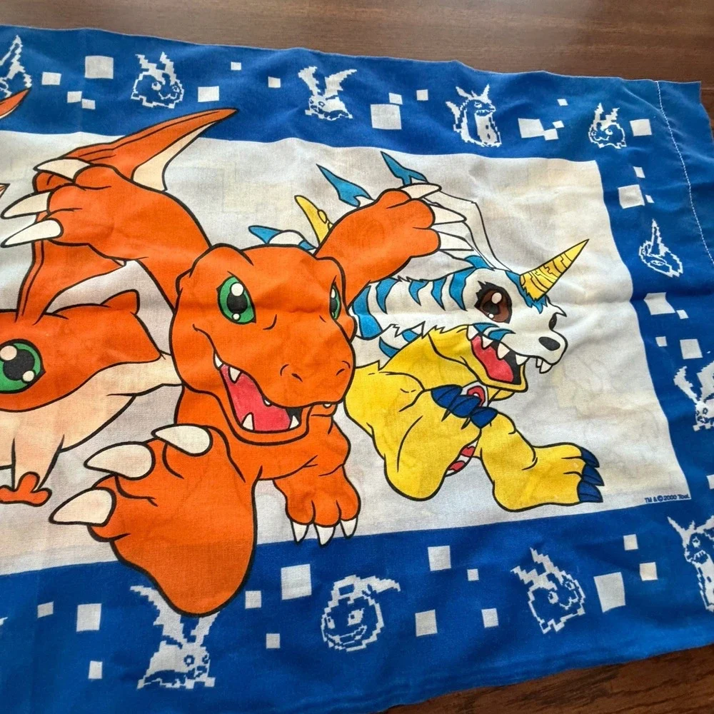 Vintage Digimon Tai Agumon Pillowcase Blue Bedding Y2K 90s